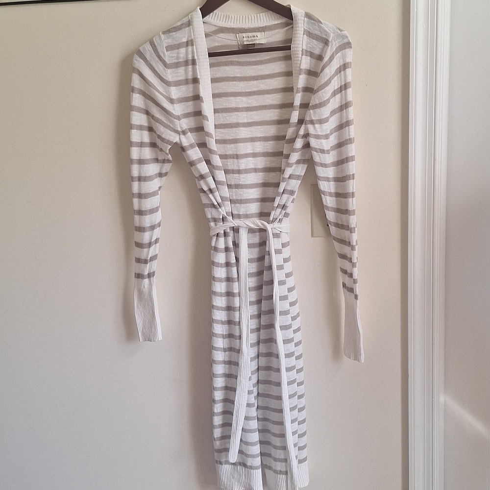 Sonoma Grey and White Striped Cardigan Size Small - Picture 11 of 14